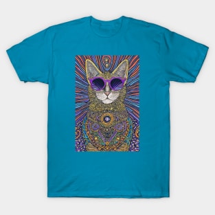 Cosmos Cat Wearing Sunglasses- Ampere! T-Shirt